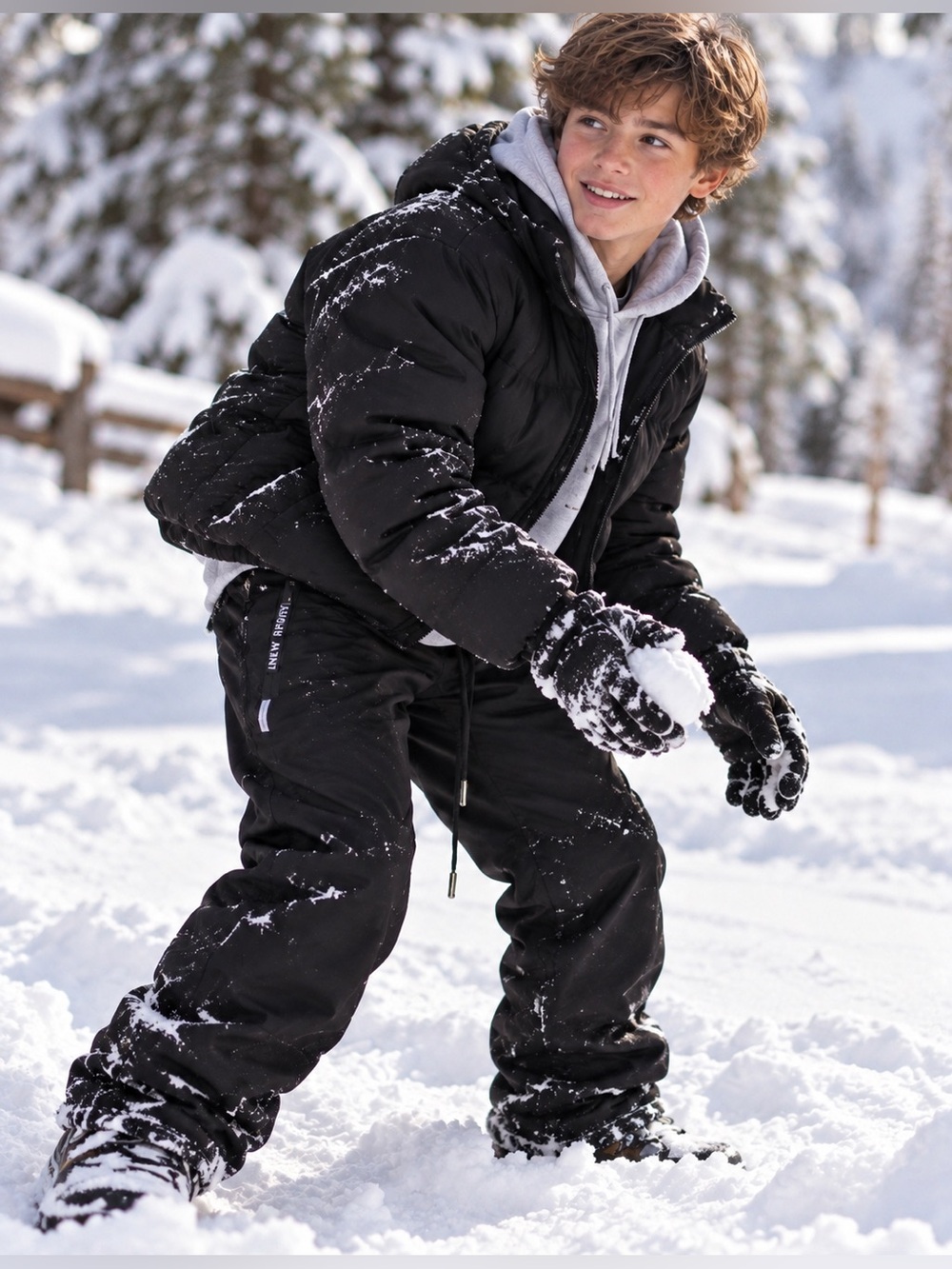 Kids Black Insulated Drawstring Pants